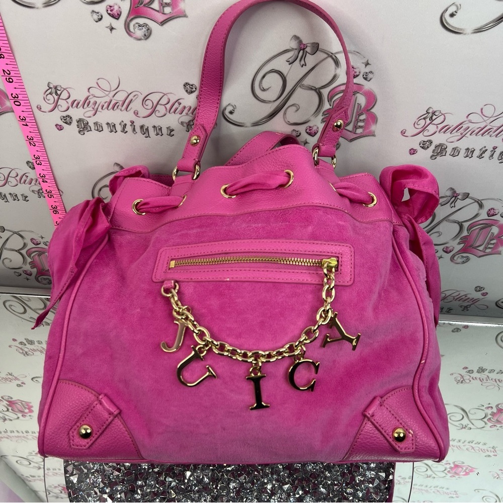 JUICY Couture bag daydreamer brand new chain Pink Suede Drawstring bag purse